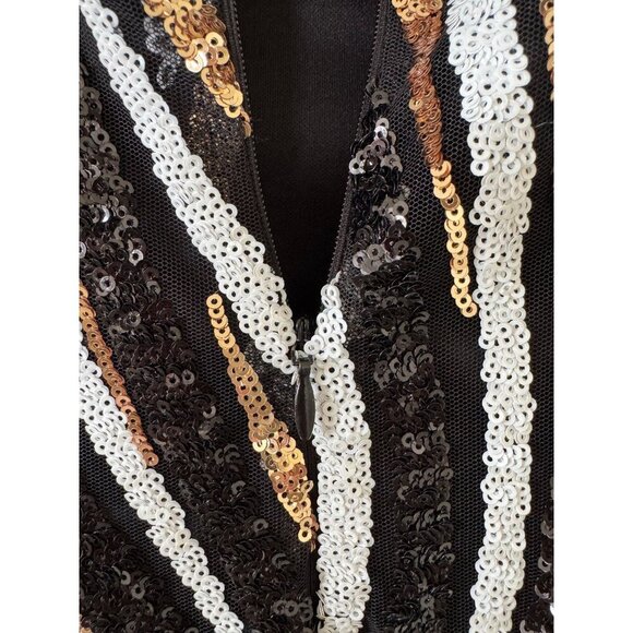 Banjul Womens Sequin Cap Sleeve Mini Dress Small Black Gold White - Picture 14 of 16